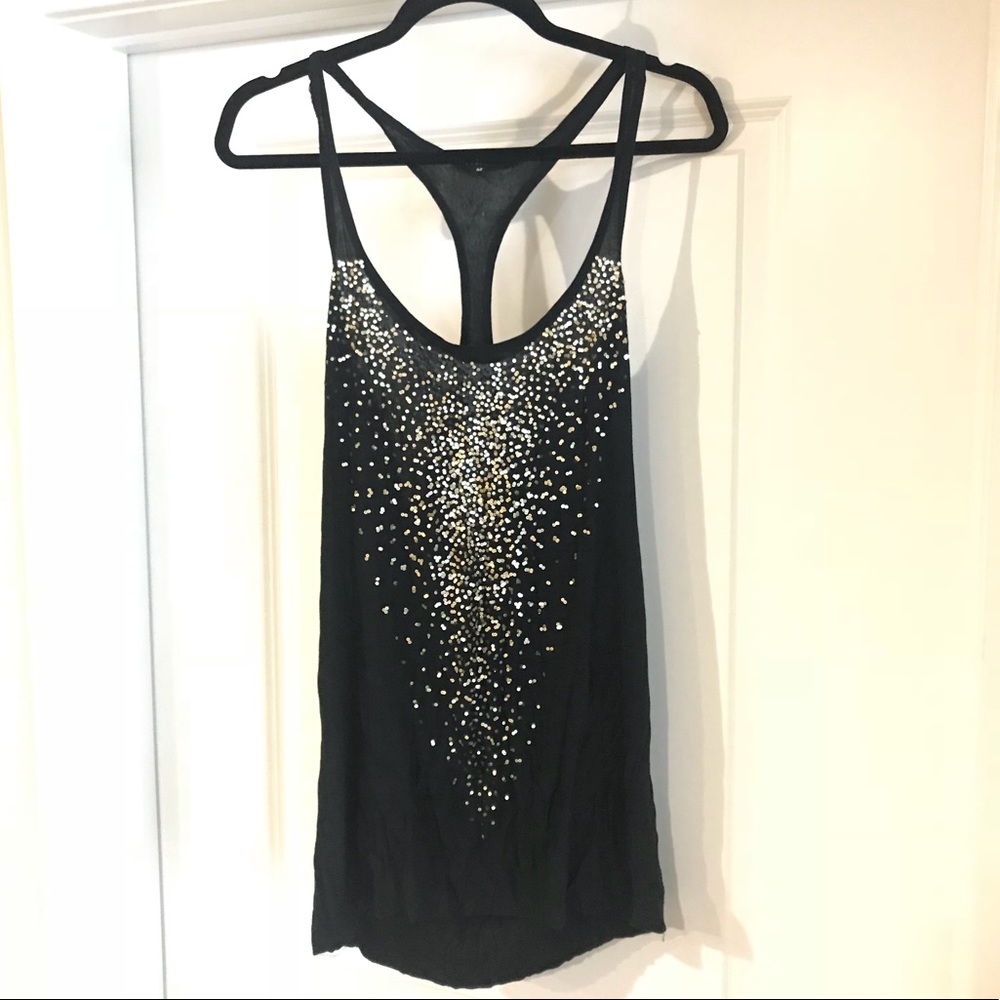 T BAGS black GOLD sequins Racerback Tank Top M